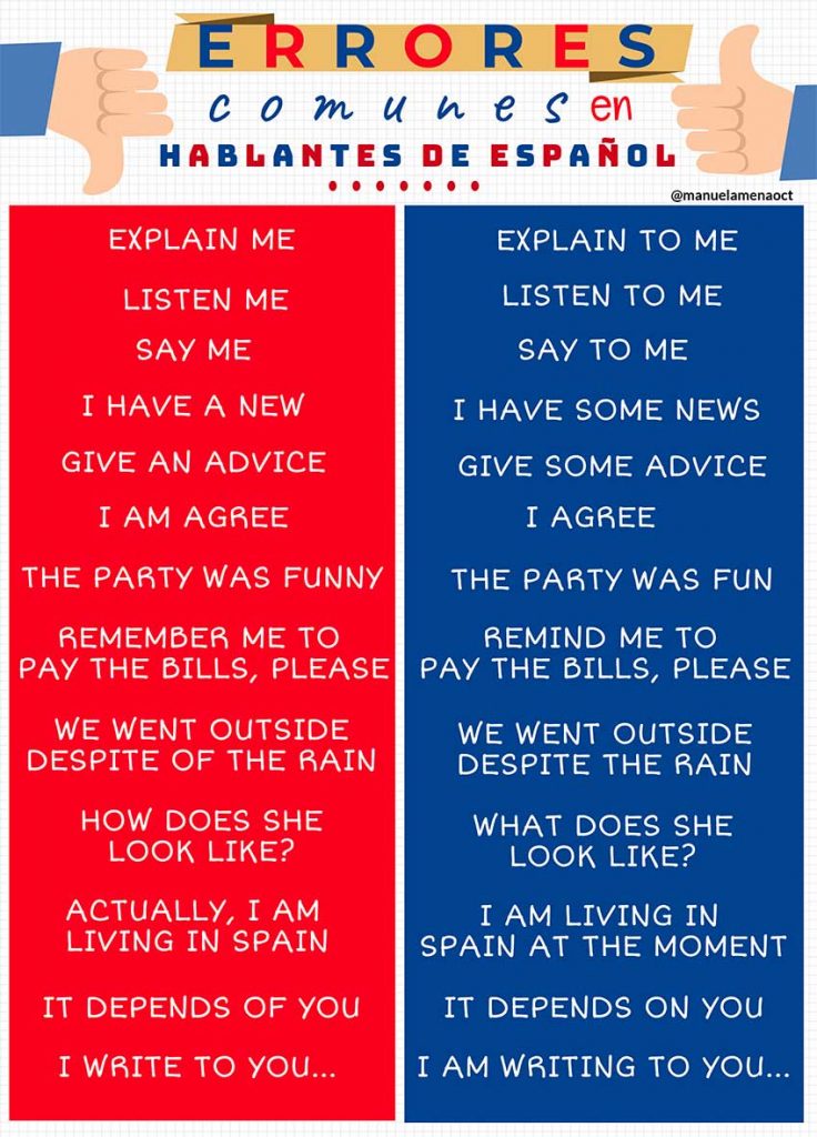 Errores más comunes en inglés en hablantes de español